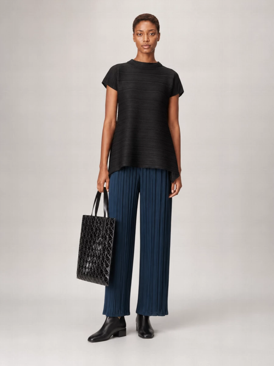 Pleats Please Issey Miyake Ribbed Asymmetric Crater Neck Knitted Top