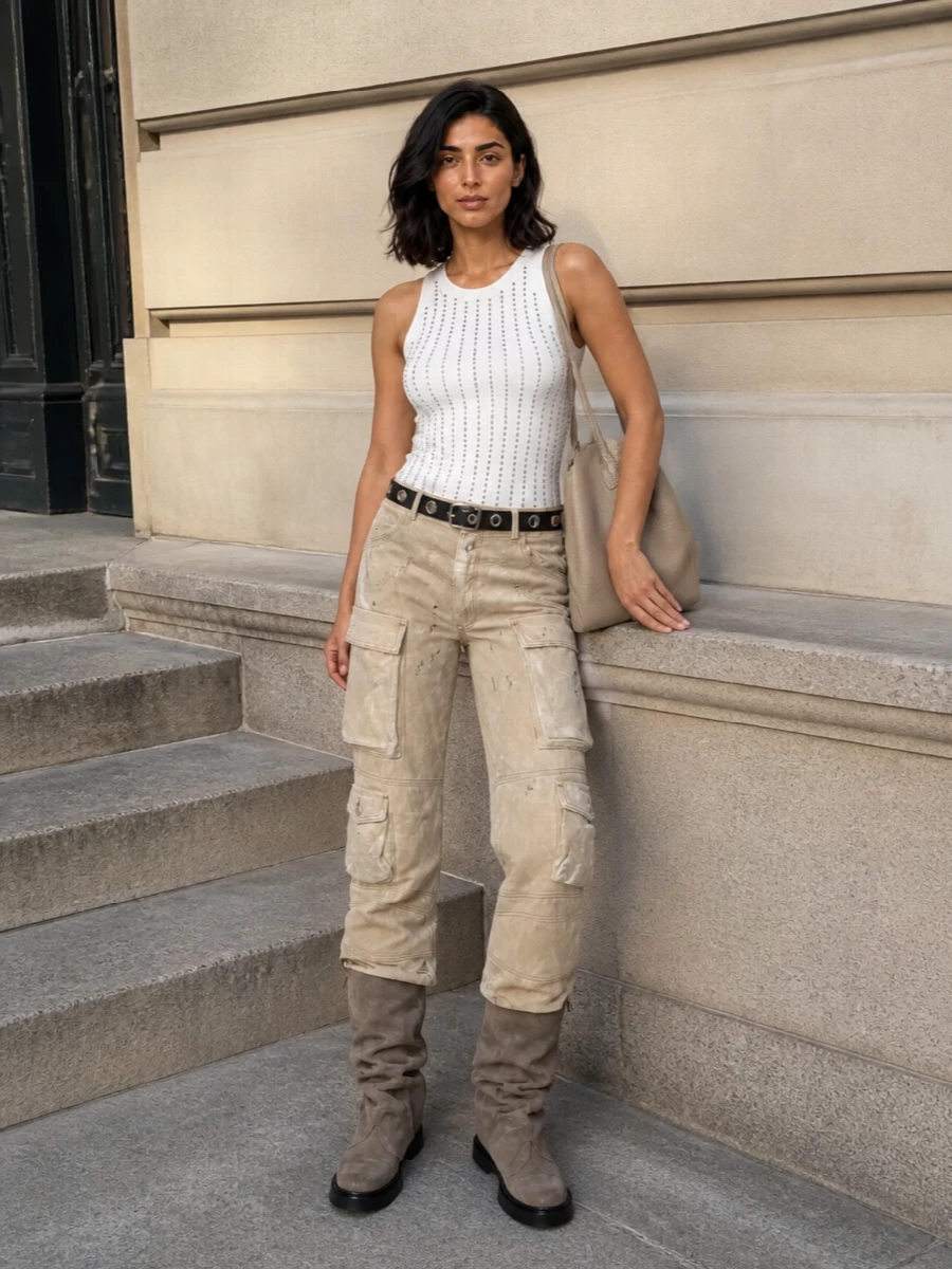 The attico cargo pants studded tank outfit