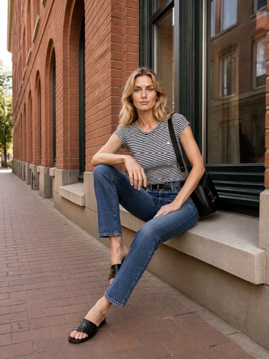 Tom ford striped tee straight jeans slides