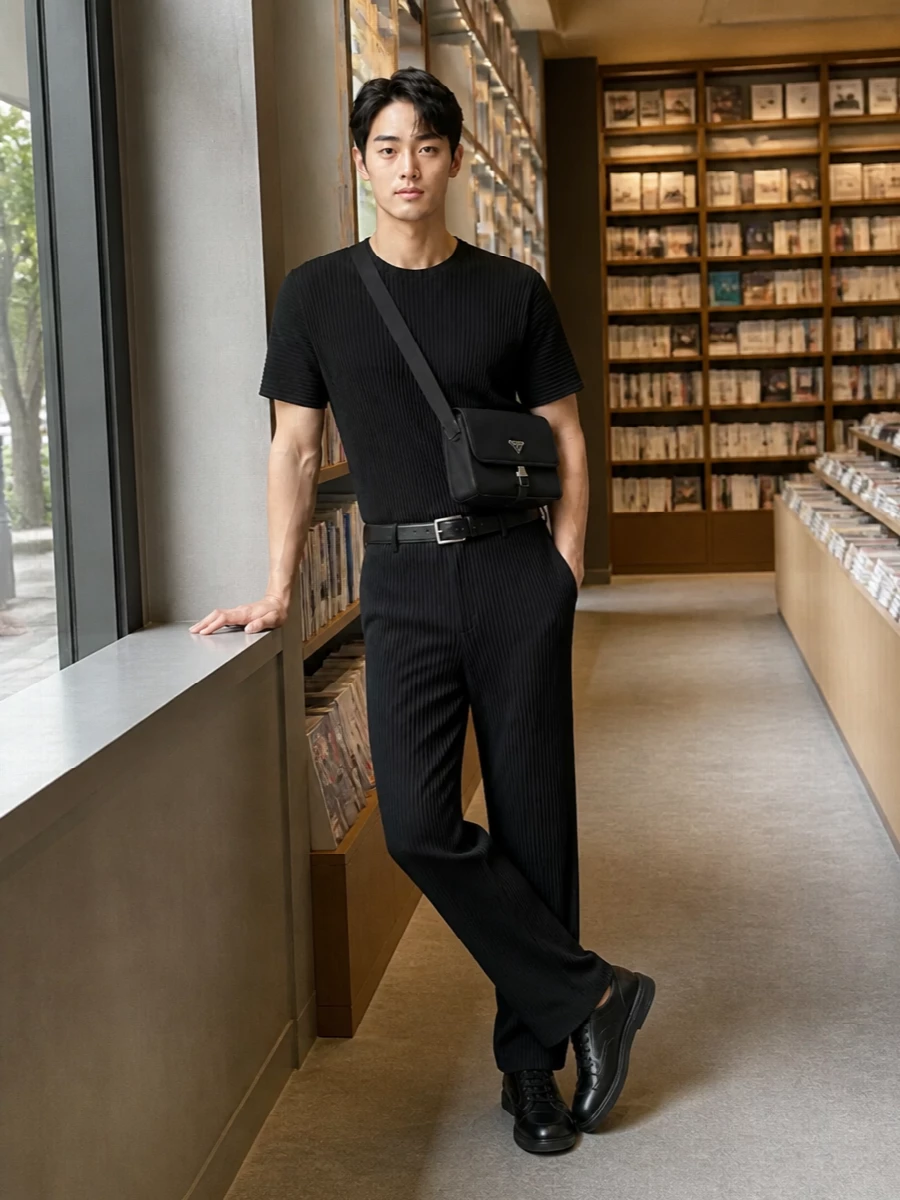 Issey miyake homme plisse black pleated prada outfit