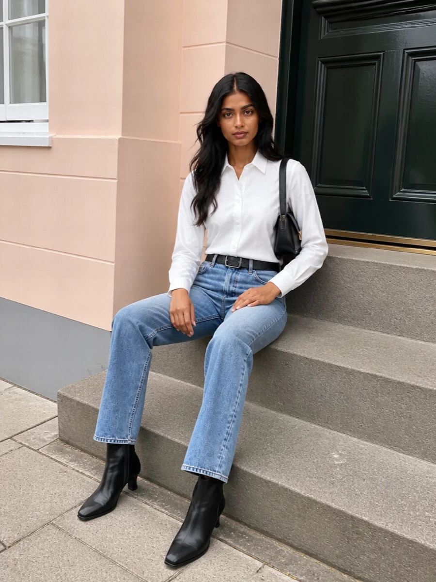Toteme white shirt jeans black ankle boots