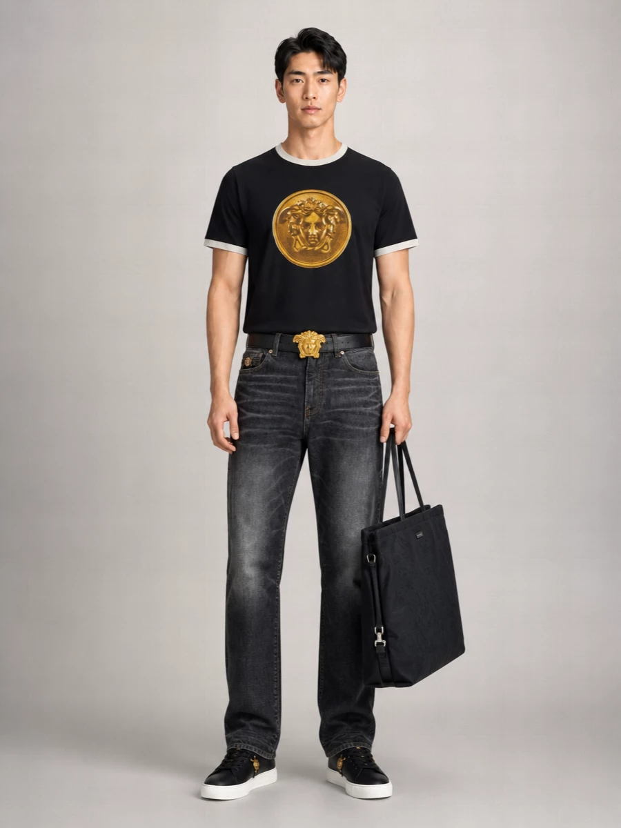 Versace Cotton Printed Crew-Neck Short-Sleeve T-Shirt