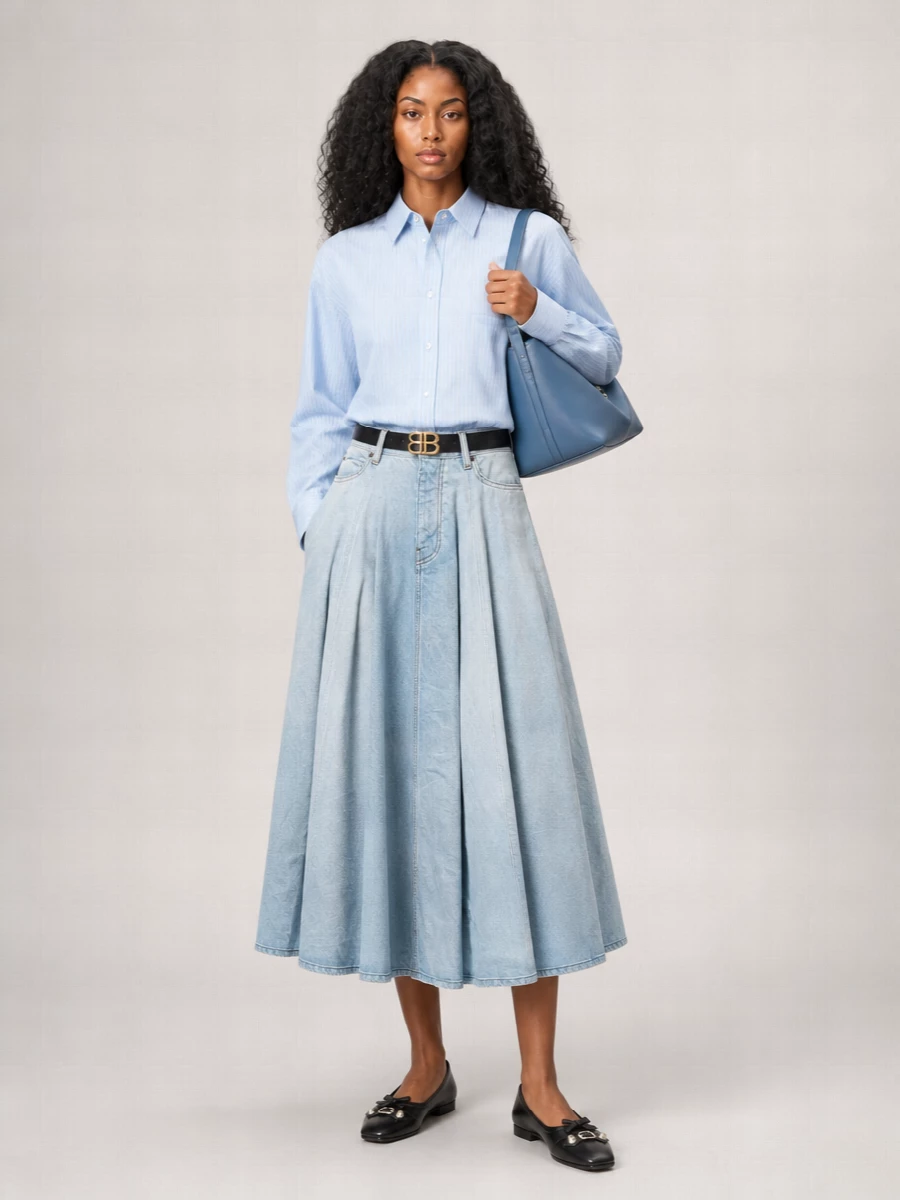 Balenciaga Denim Godet Maxi Skirt