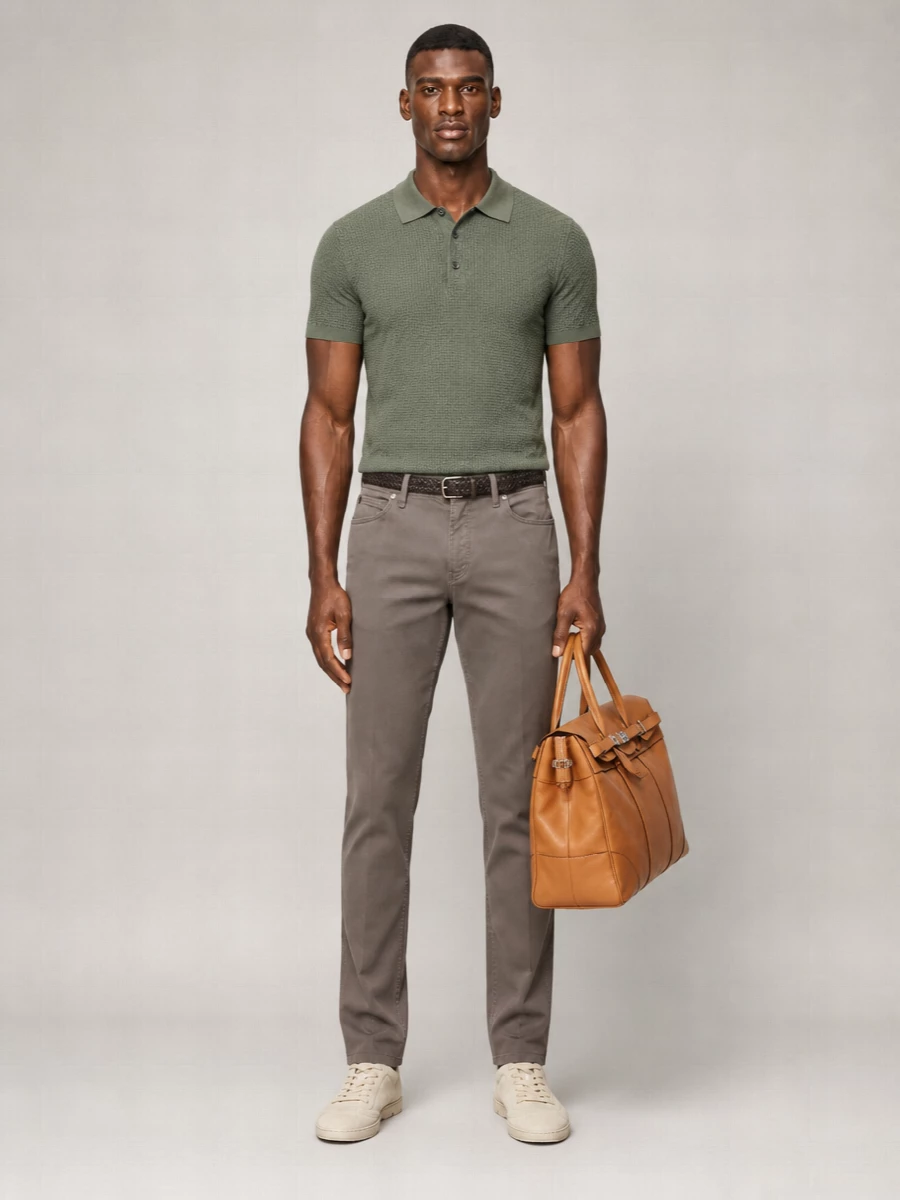 Brioni Silk Cashmere Woven Polo Shirt