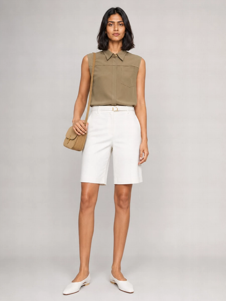 Ami Paris Cotton High-Rise Wide-Leg Panelled Knee-Length Shorts