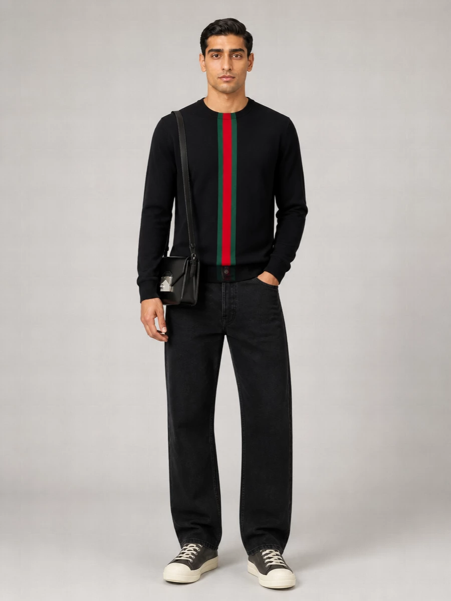 Gucci Cotton Knitted Striped Crewneck Long-Sleeve Sweater