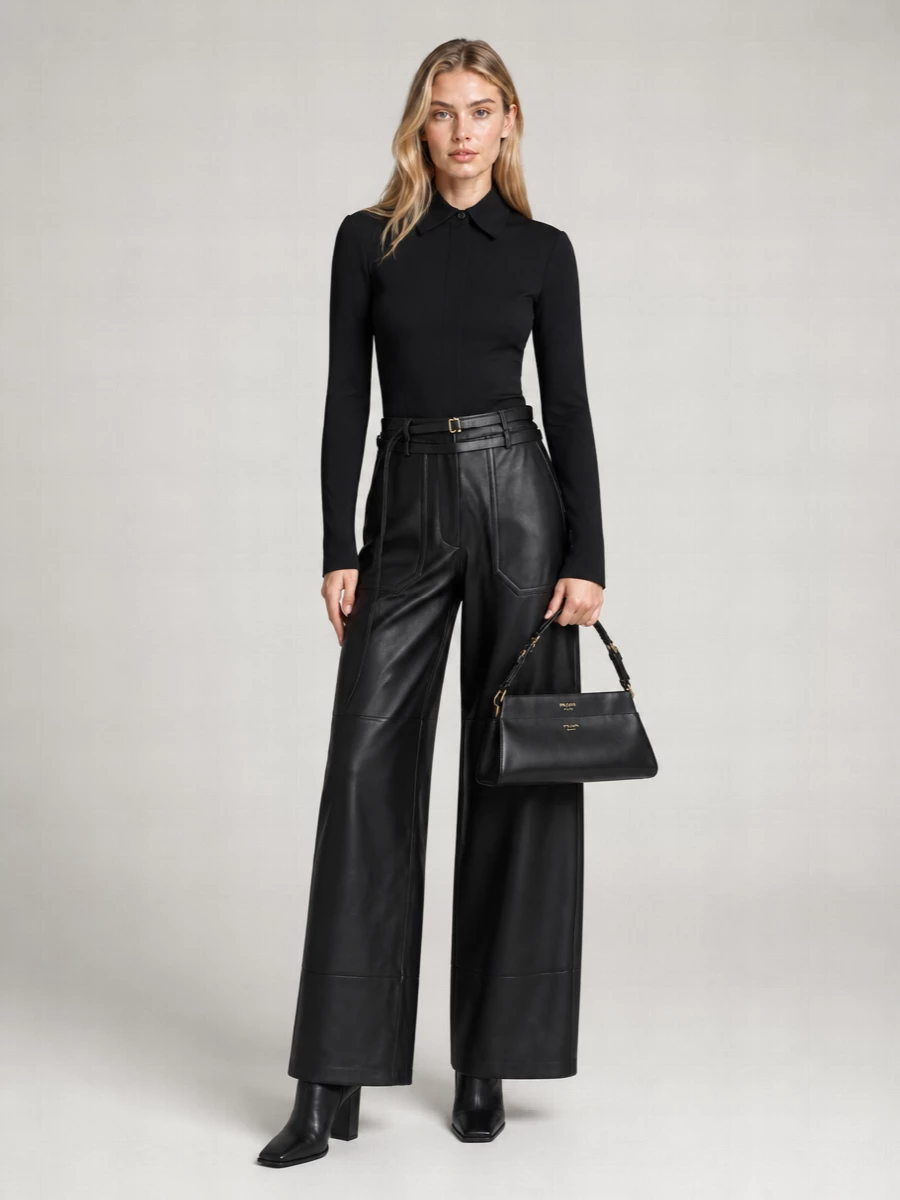 Sportmax Lamb Leather Wide-Leg Trousers