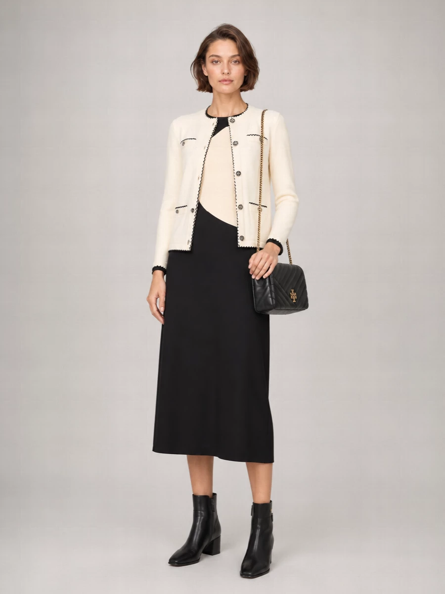 Tory Burch Wool Scallop Trim Cardigan