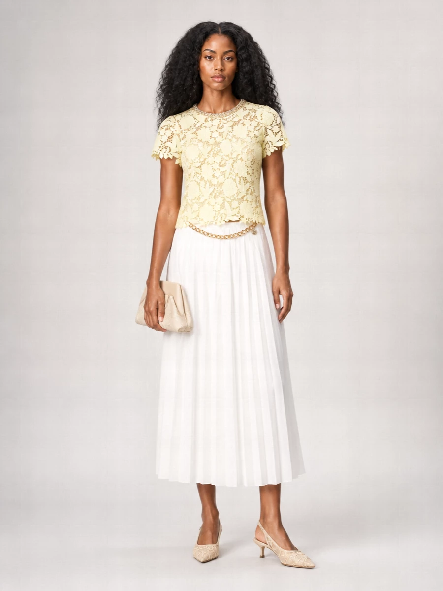 Self-Portrait Lace Embellished Short-Sleeve Top
