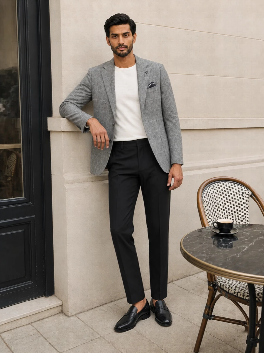 Lardini grey blazer charcoal trousers tods loafers