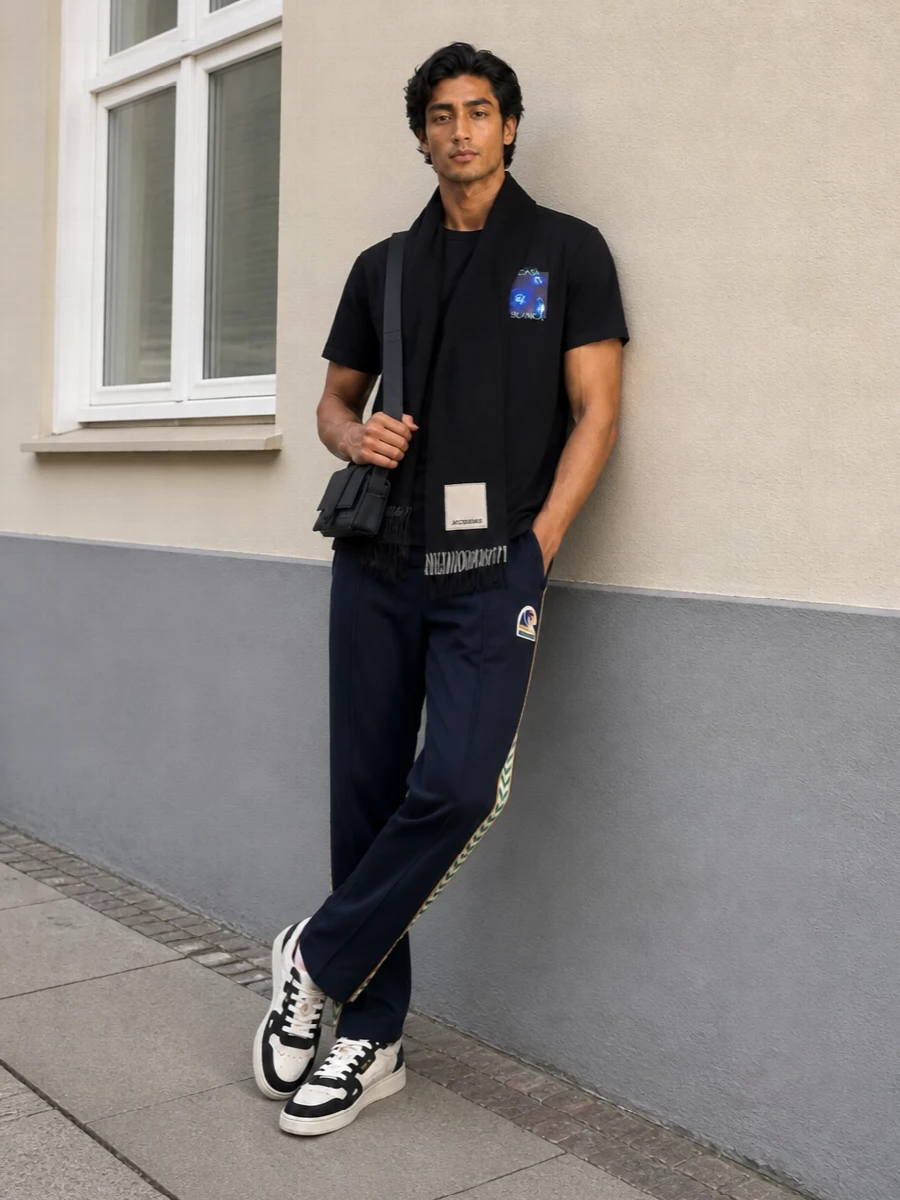 Casablanca tee navy track pants sneakers