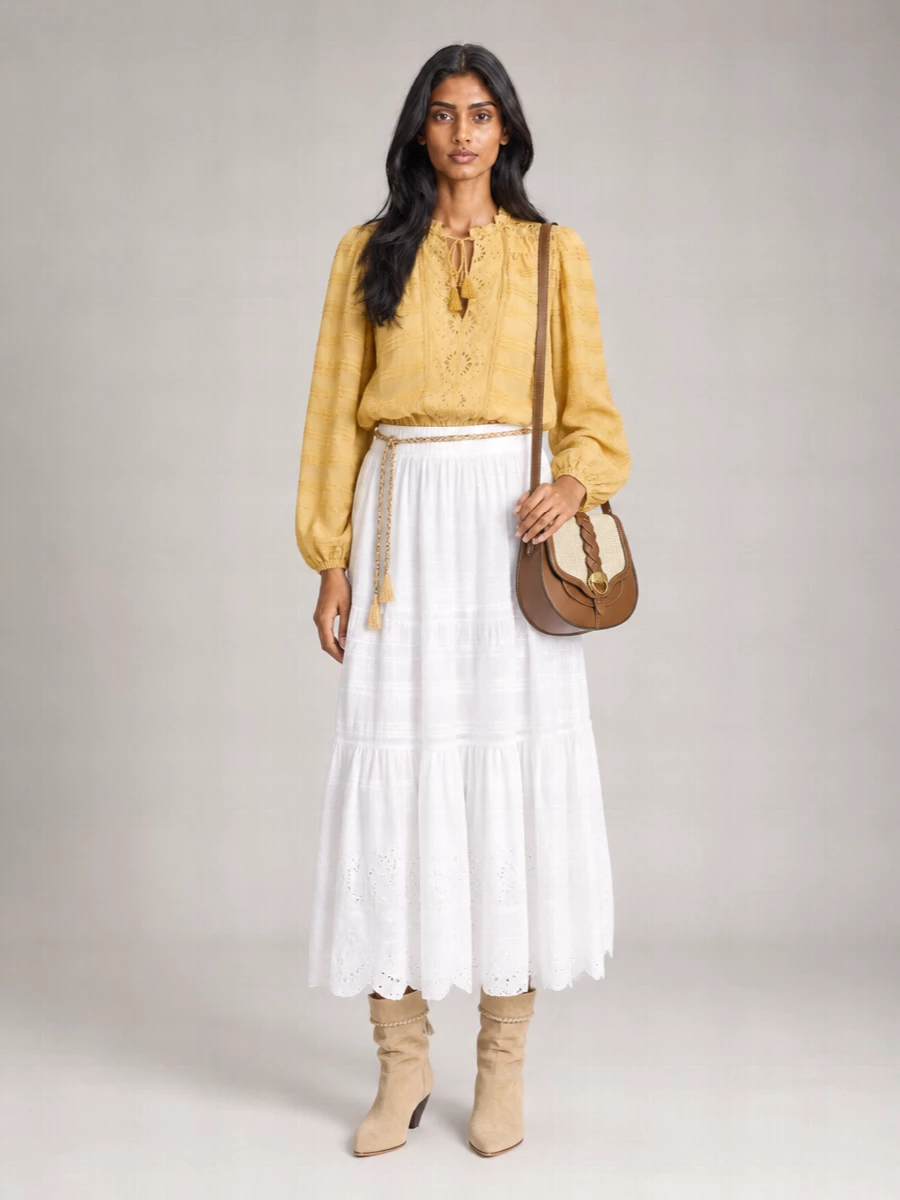 Isabel Marant Etoile Cotton Pleated High-Neck Long-Sleeve Blouse