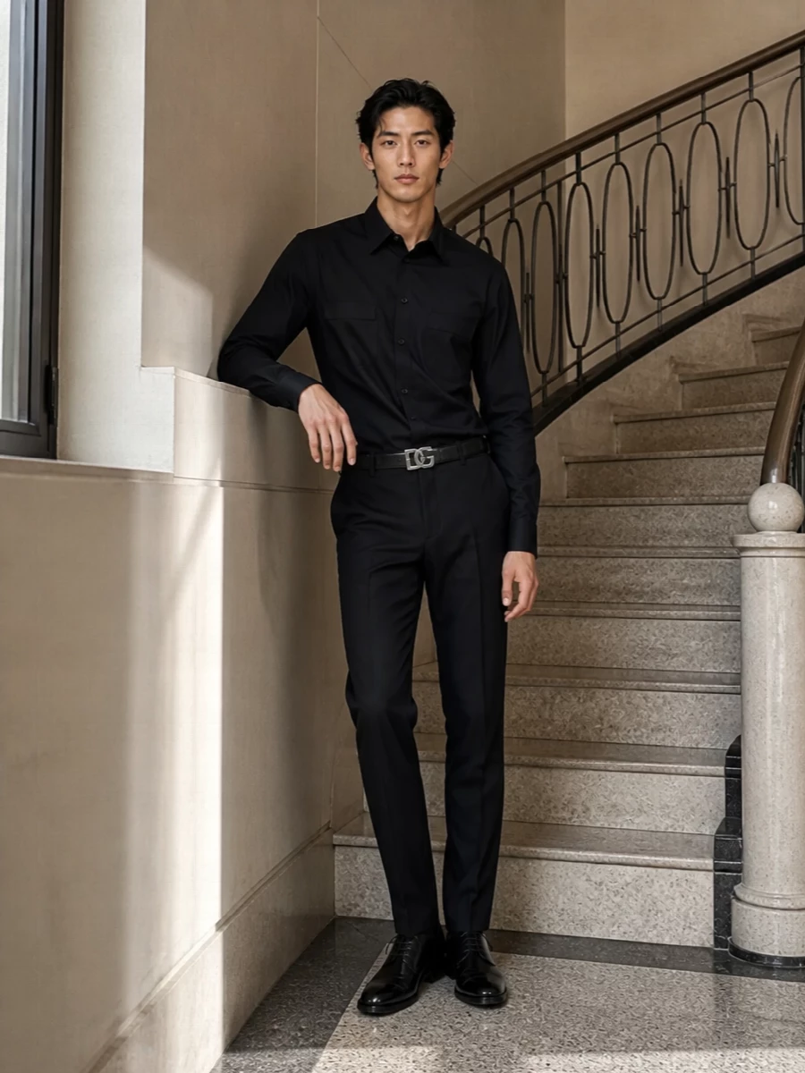 Dolce gabbana black shirt tailored trouser outfit