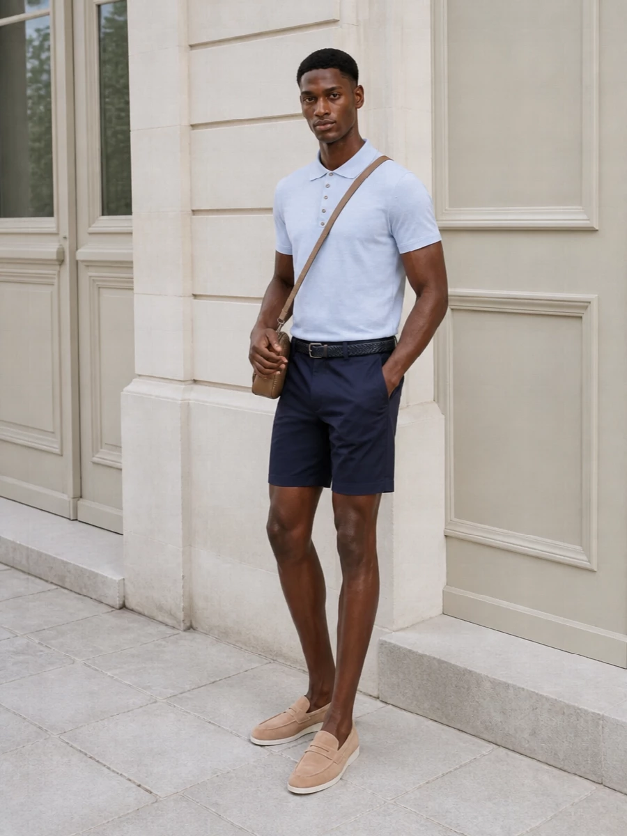 Paul smith navy chino shorts light blue polo outfit