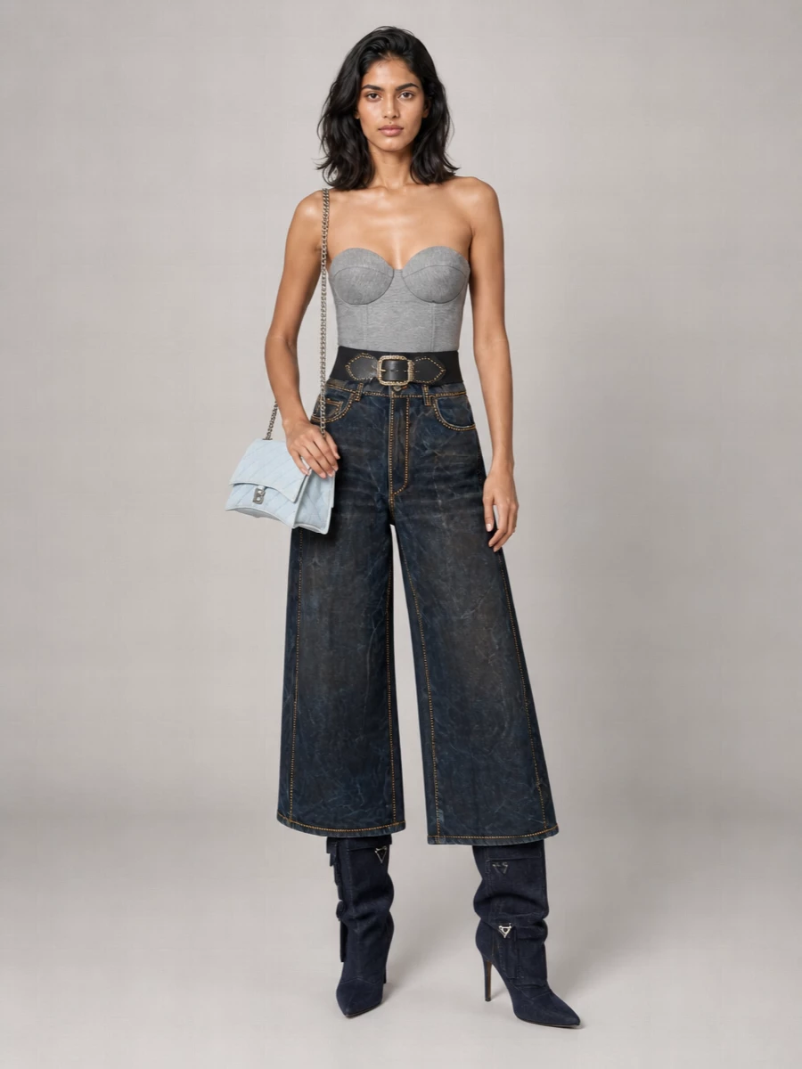 Giuseppe Di Morabito Rhinestone Wide-Leg Denim Jeans
