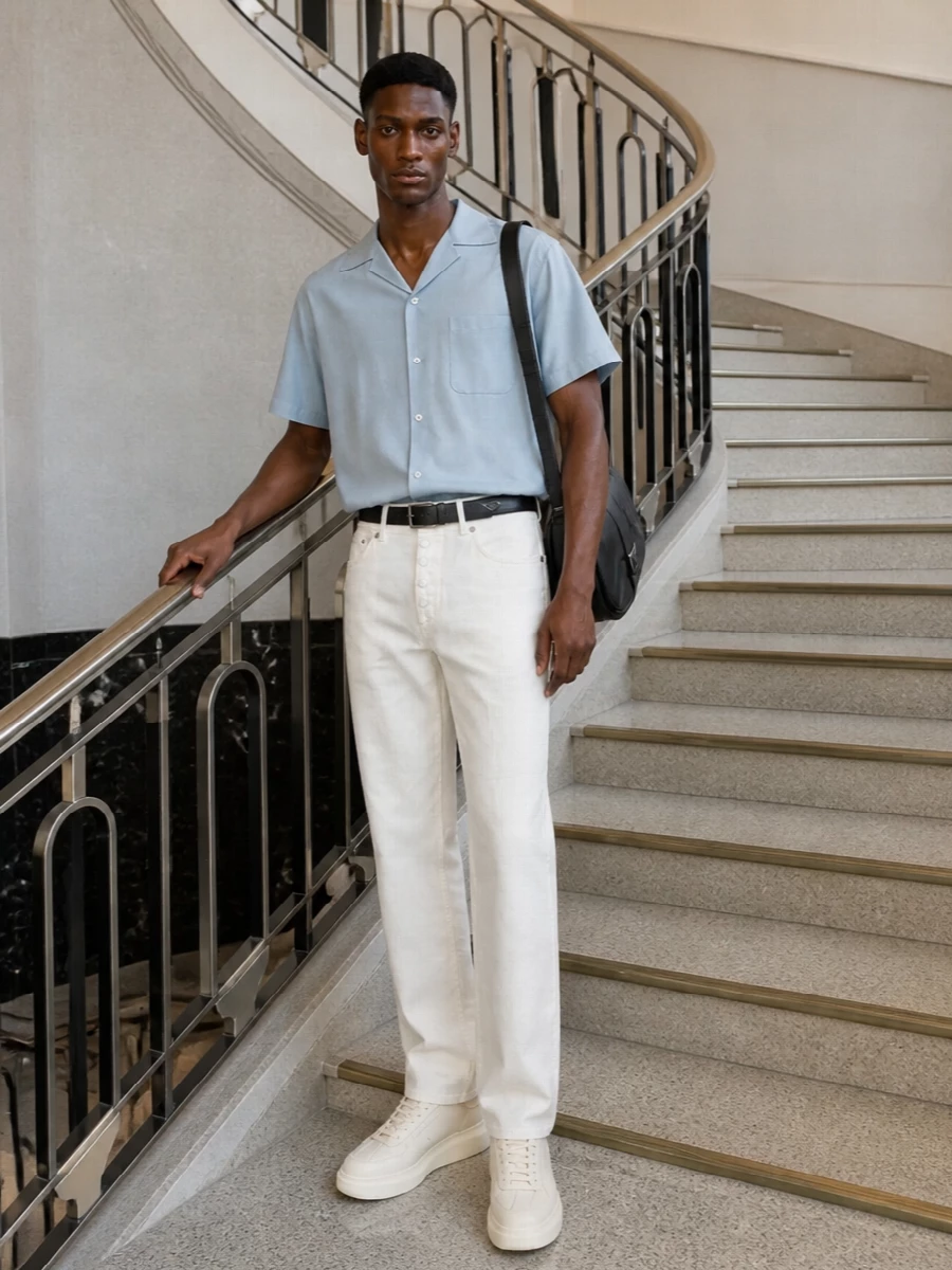Alexander mcqueen off white jeans pale blue shirt