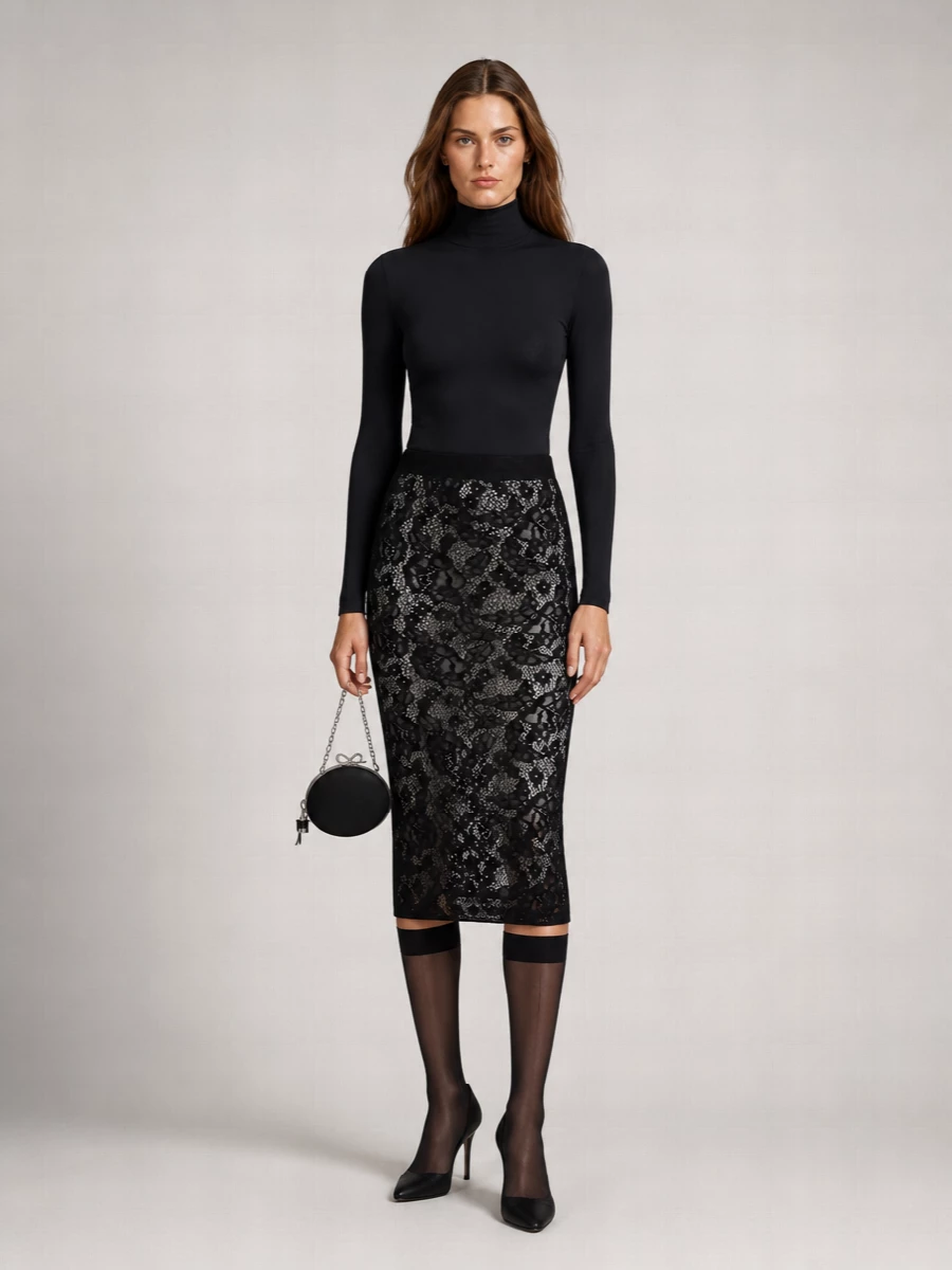 Wolford Infinity Rose Knit Fitted Skirt
