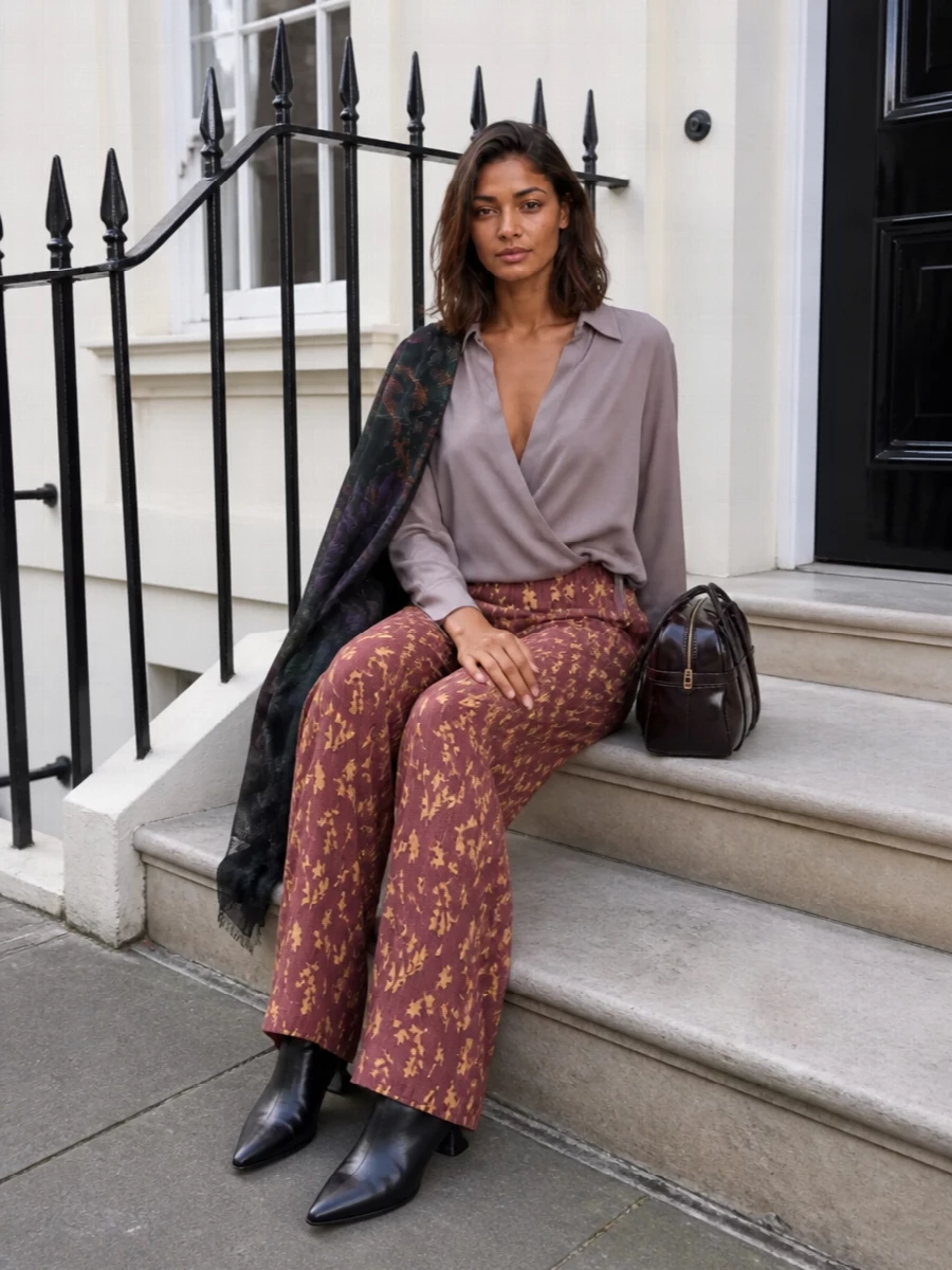Dries van noten plum floral pants wrap blouse