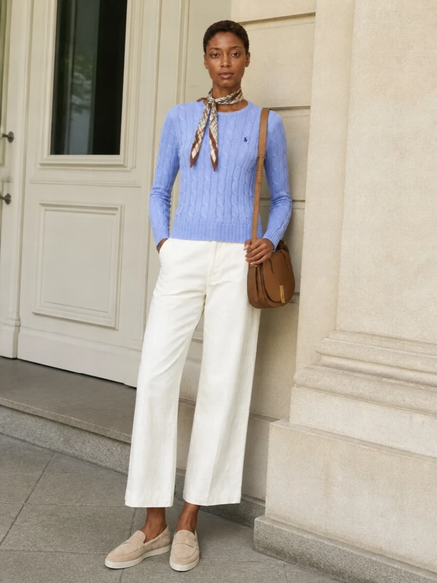 Ralph lauren powder blue sweater ivory trousers