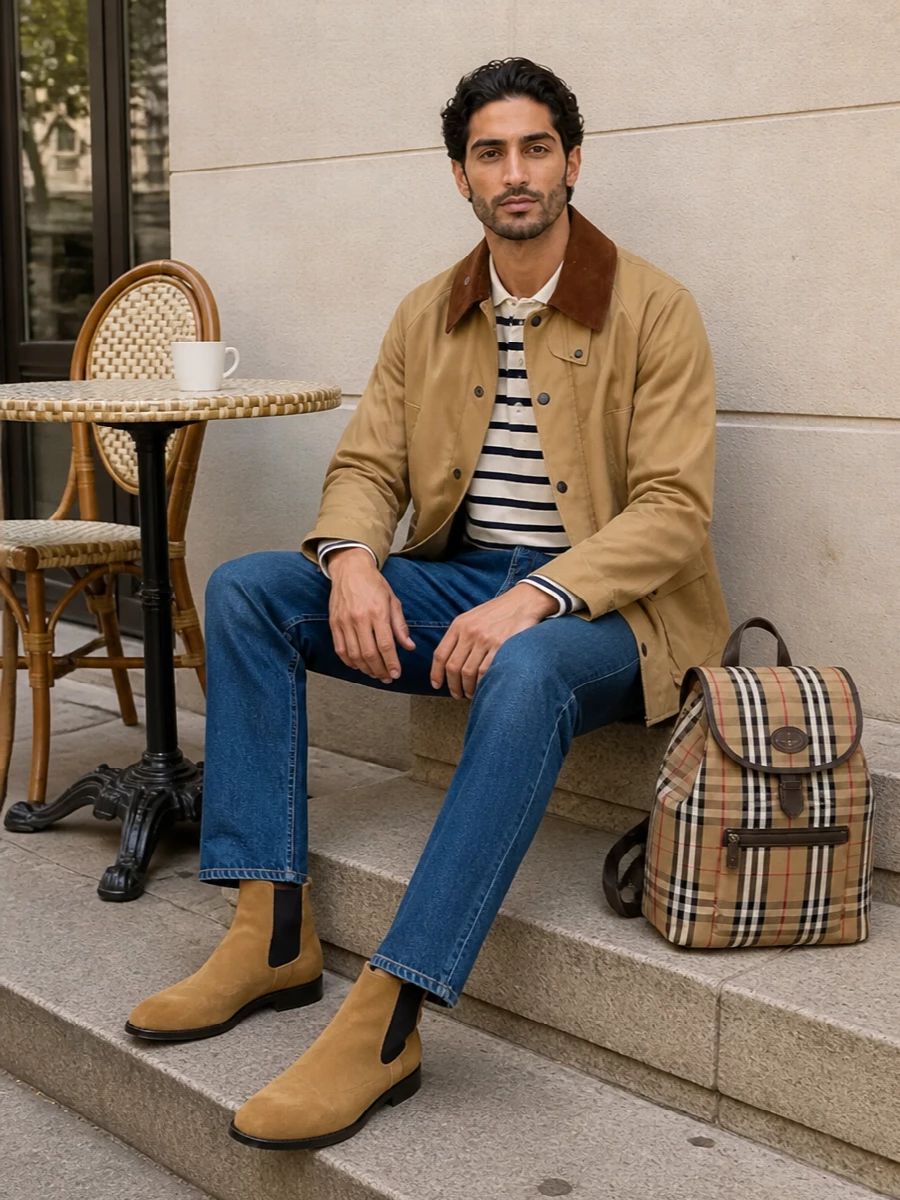 Junya watanabe camel jacket breton polo jeans