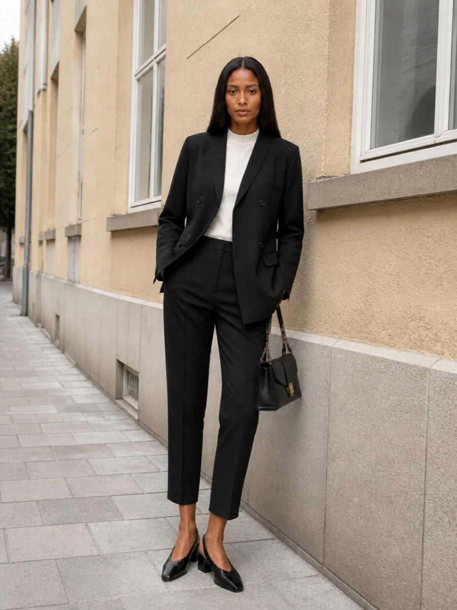 Loulou studio black blazer ivory top outfit