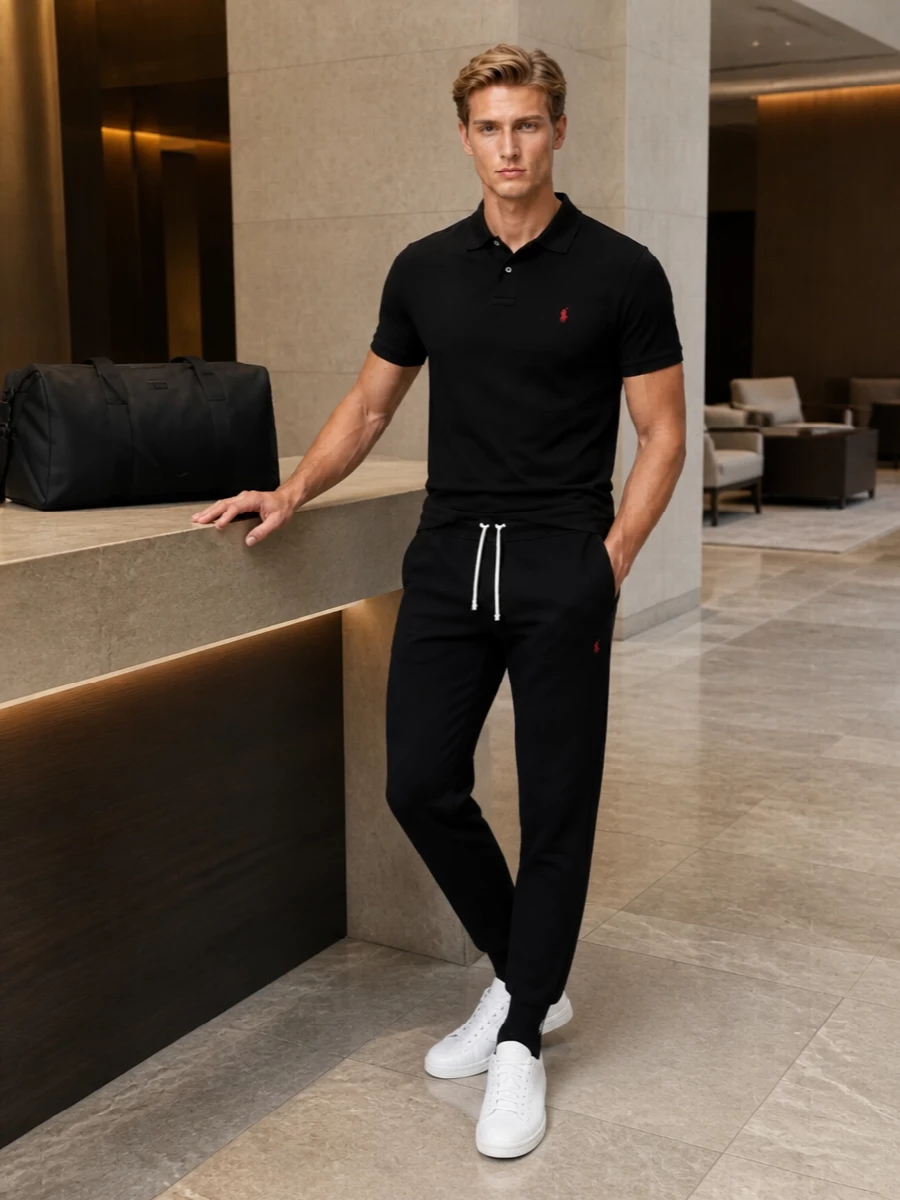 Polo ralph lauren black joggers polo white adidas