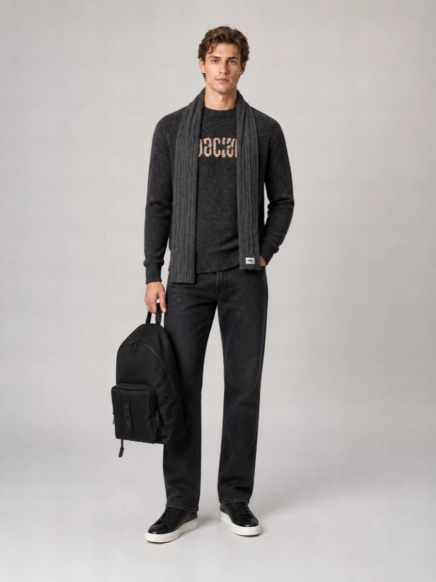 Moschino Wool Silk Logo-Embroidered Crewneck Sweater