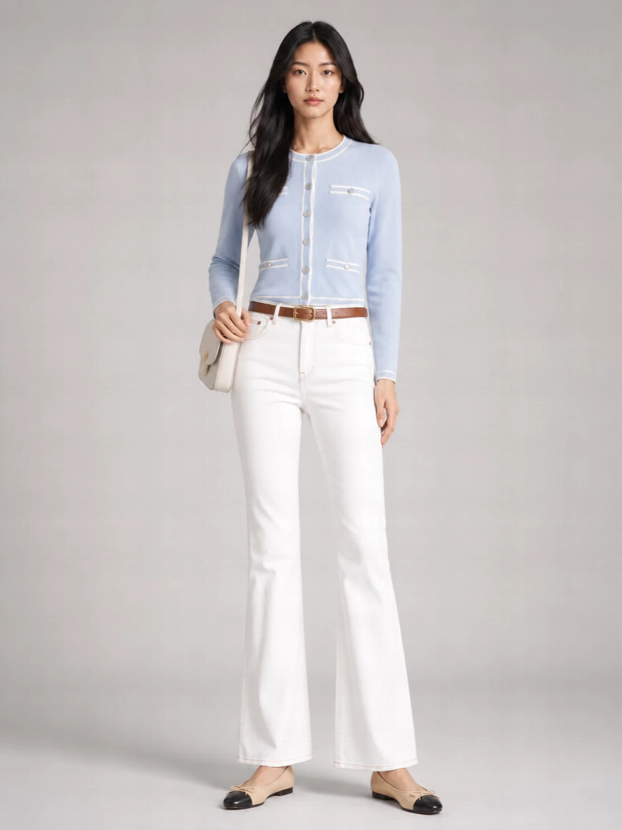 Tory Burch Leather Cap-Toe Ballerina Flats