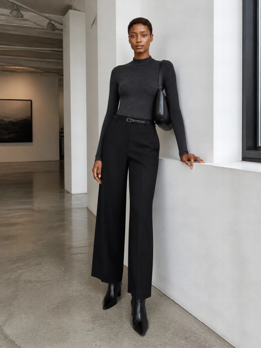 Jil sander charcoal bodysuit black wide leg trousers