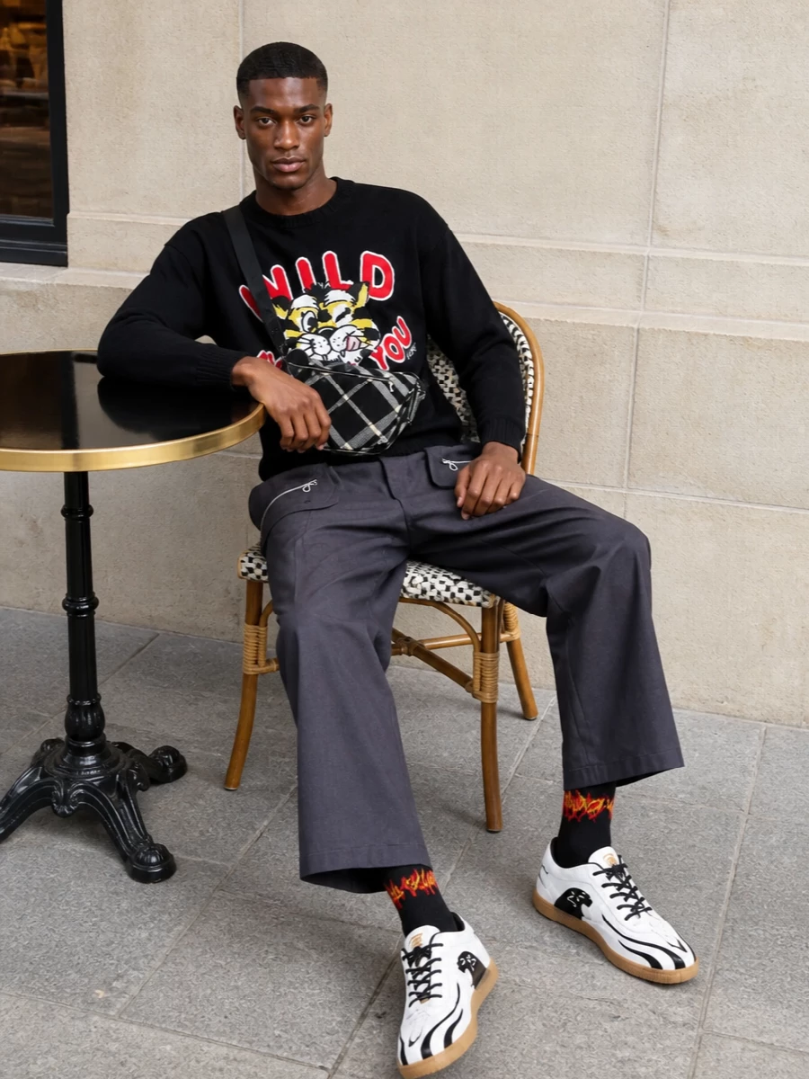 Kenzo tiger sweater wide leg trousers sneakers