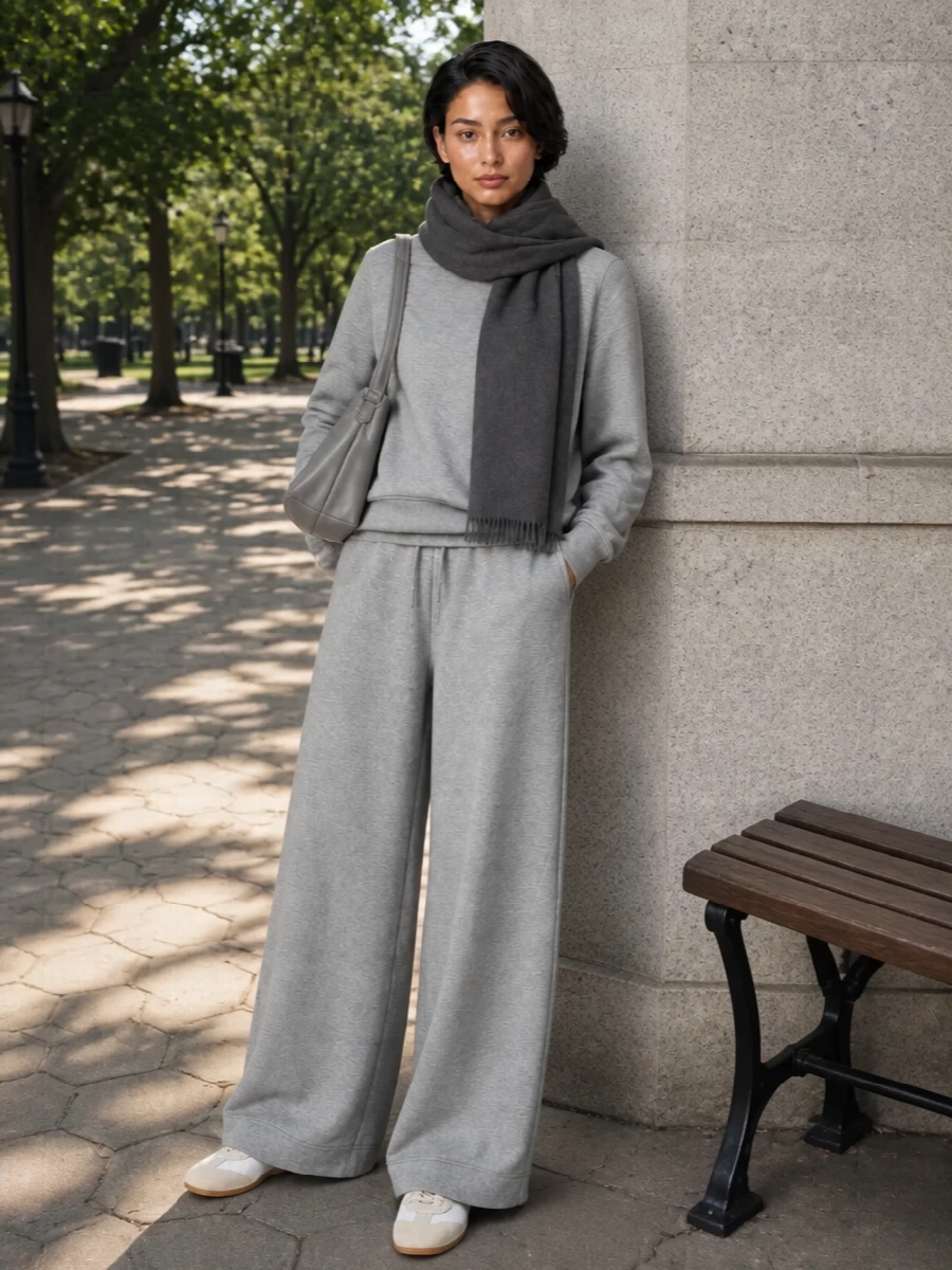 Dries van noten grey hoodie wide leg pants sneakers