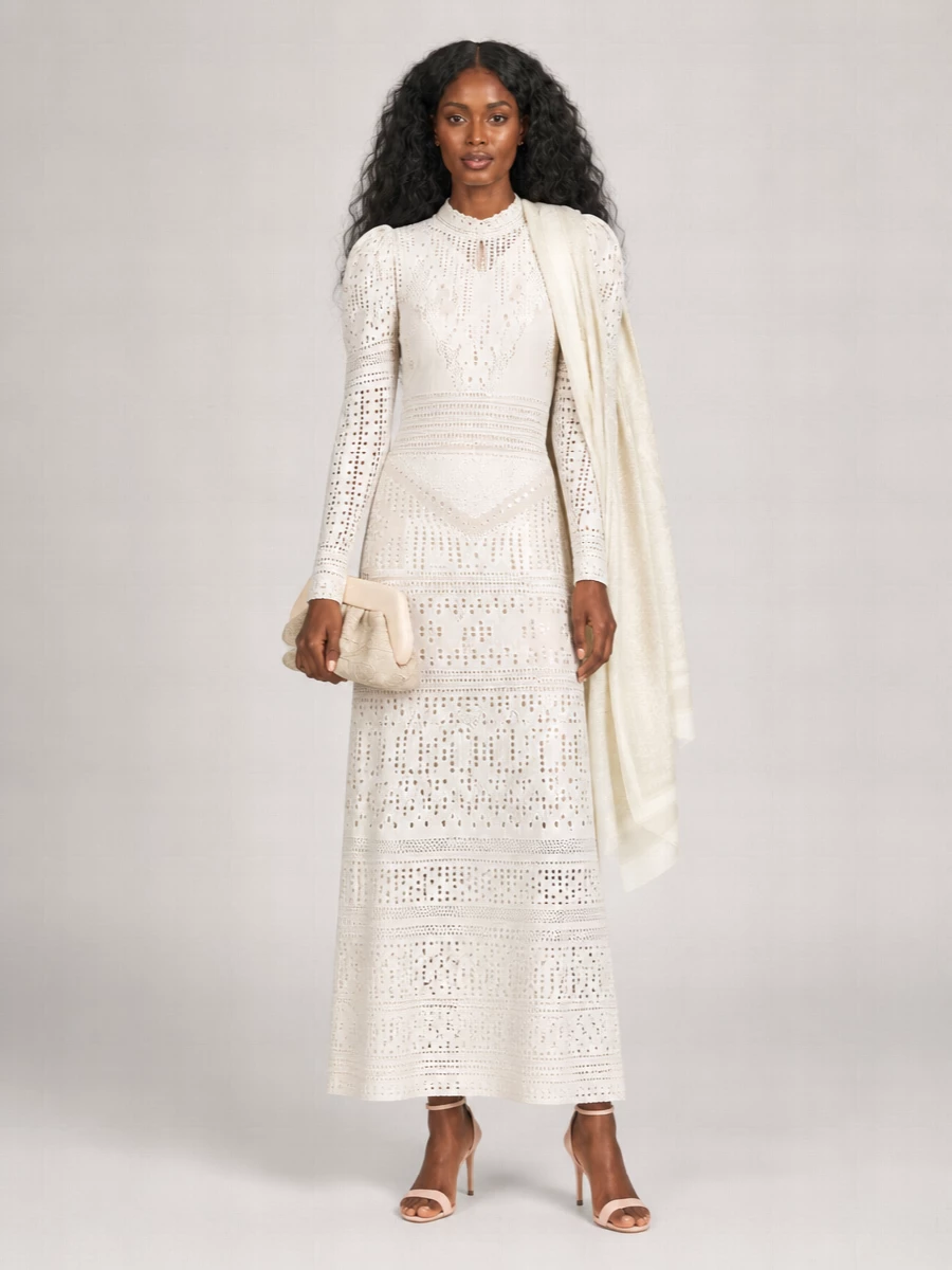 Isabel Marant Crochet Turtleneck Long-Sleeve Maxi Dress