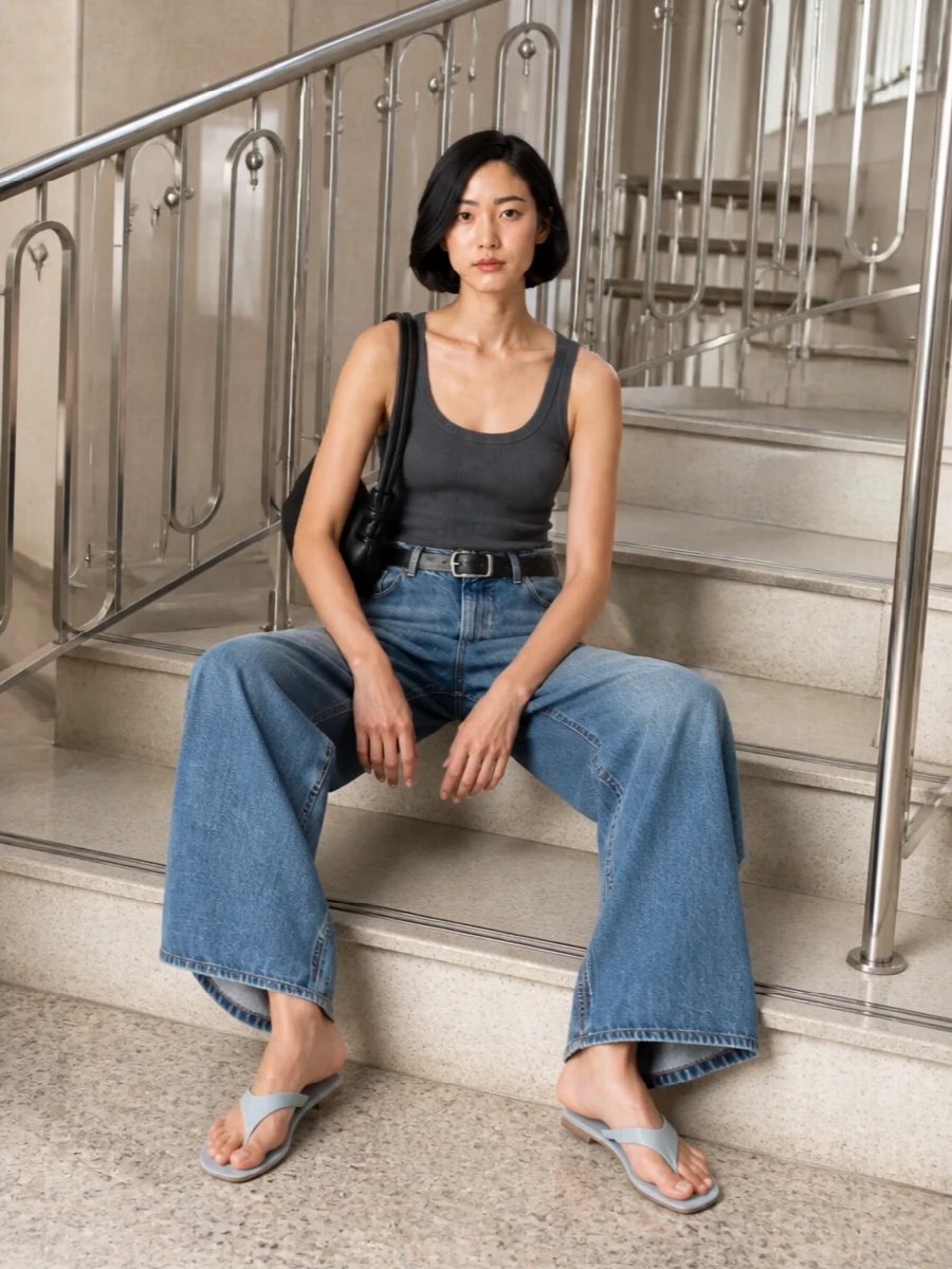 Haikure wide leg jeans ribbed tank outfit