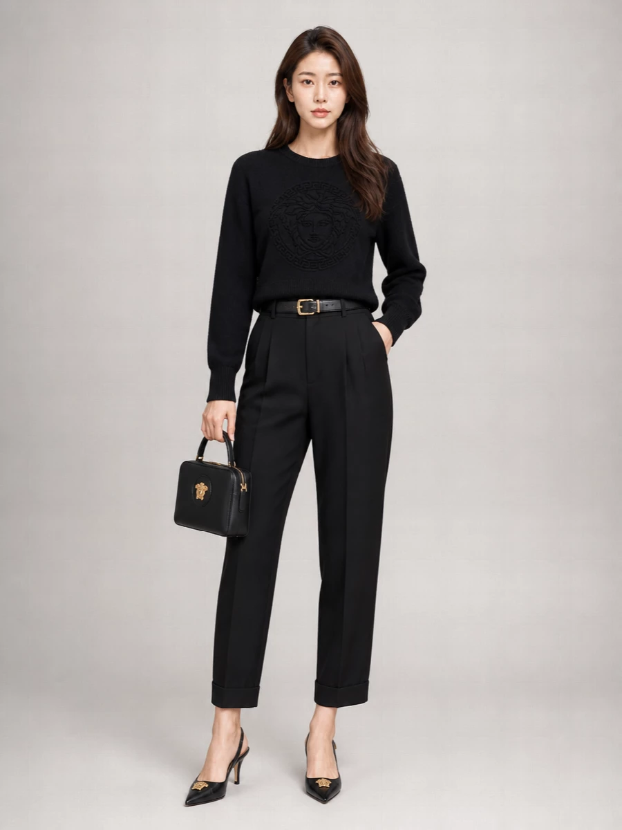 Versace Cashmere Wool Ribbed Crew-Neck Sweater
