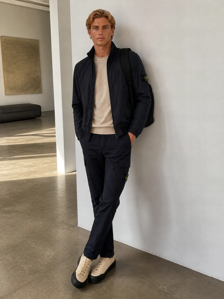 Stone island navy bomber cargo pants sneakers