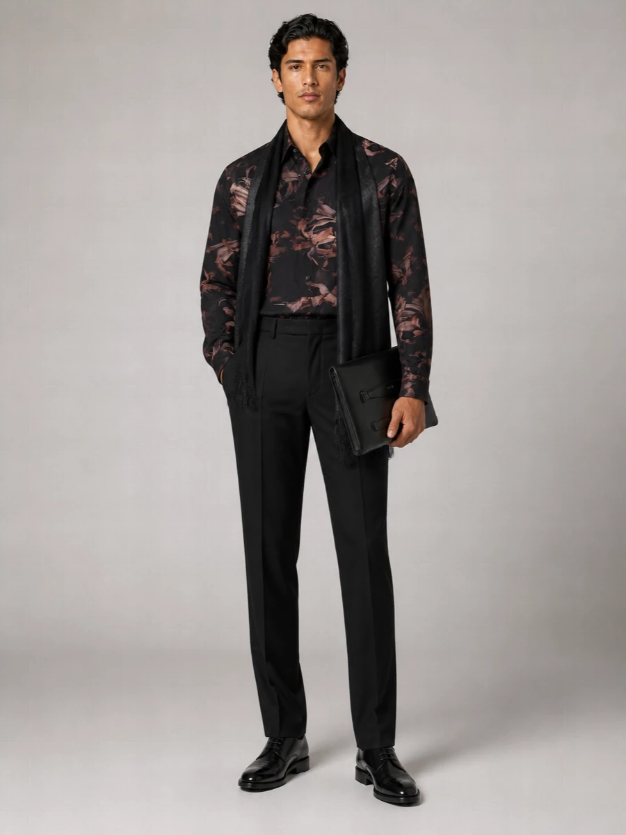 Dries Van Noten Silk Floral Print Long-Sleeve Shirt