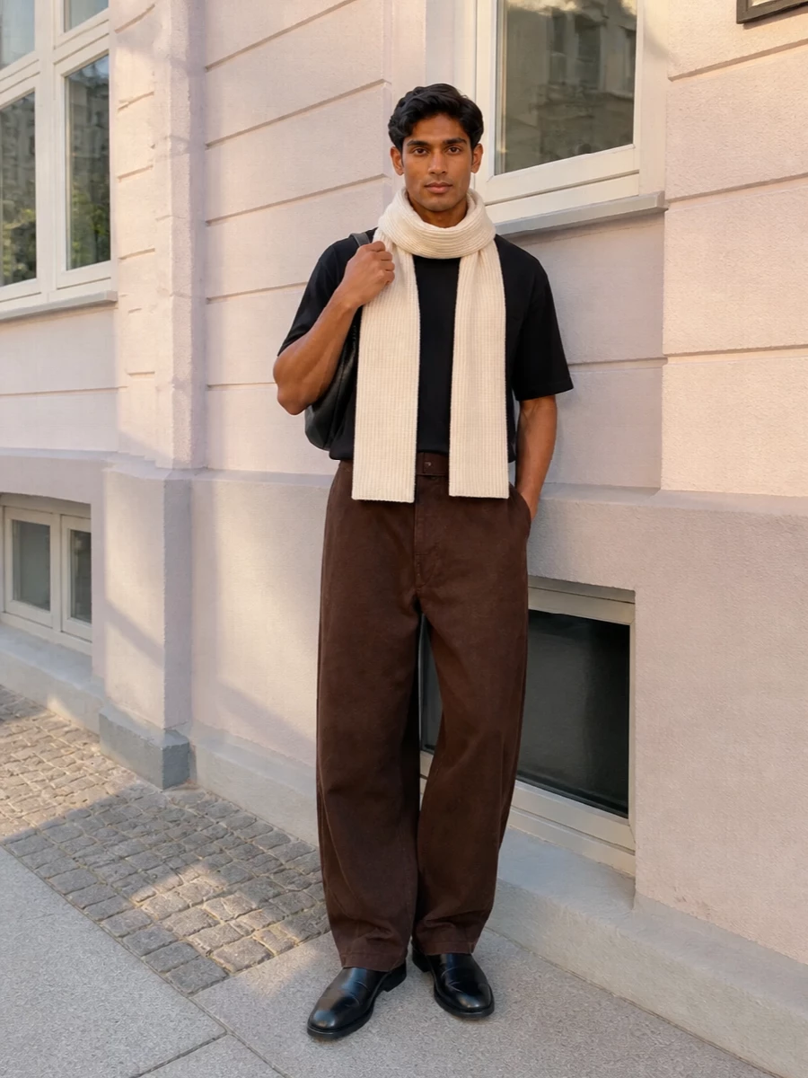 Lemaire black tee wide leg trousers outfit