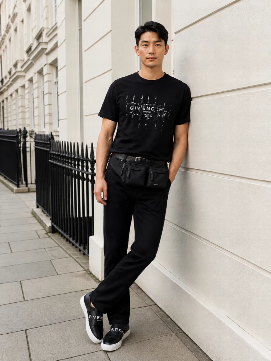 Givenchy black graphic tshirt black jeans outfit