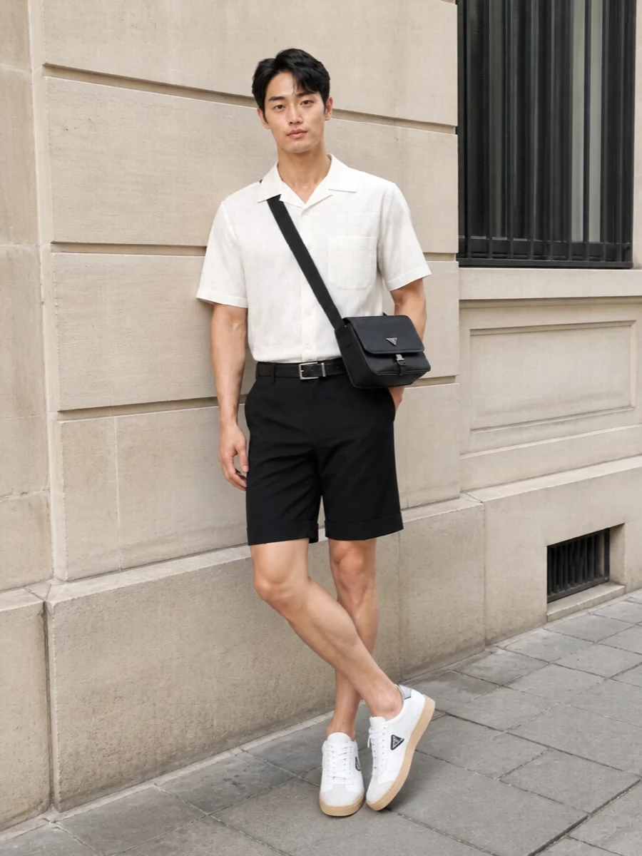 Mens black tailored shorts summer outfit