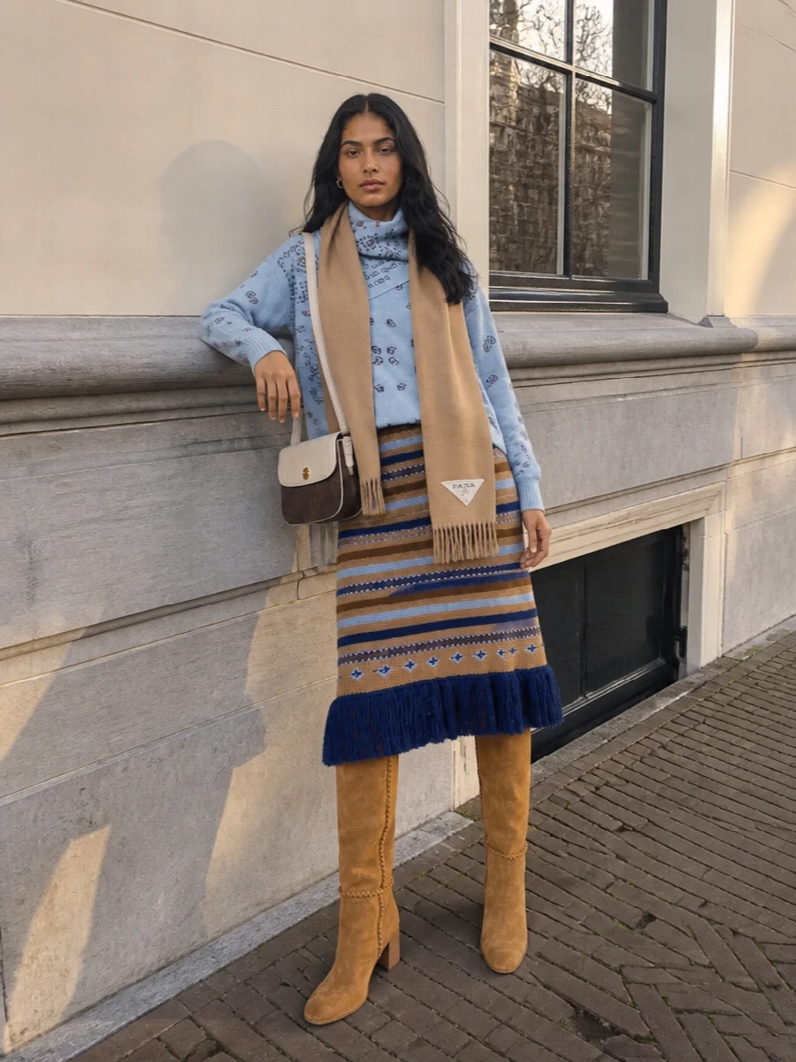 Alanui bandana sweater striped knit midi outfit