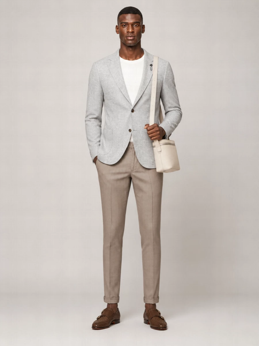 Lardini Embroidered Virgin Wool Linen Single Breasted Blazer