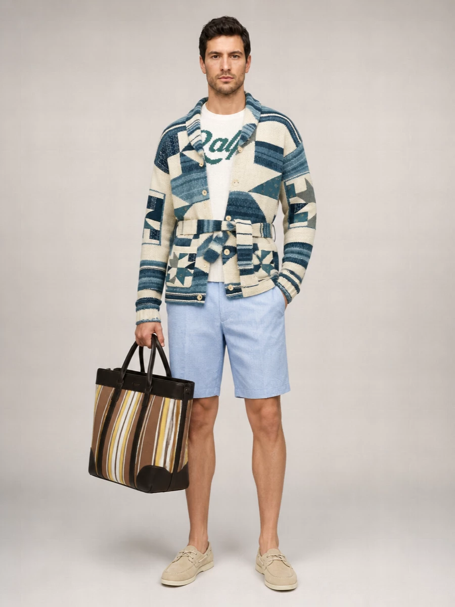 Polo Ralph Lauren Patchwork Belted Shawl Collar Cardigan