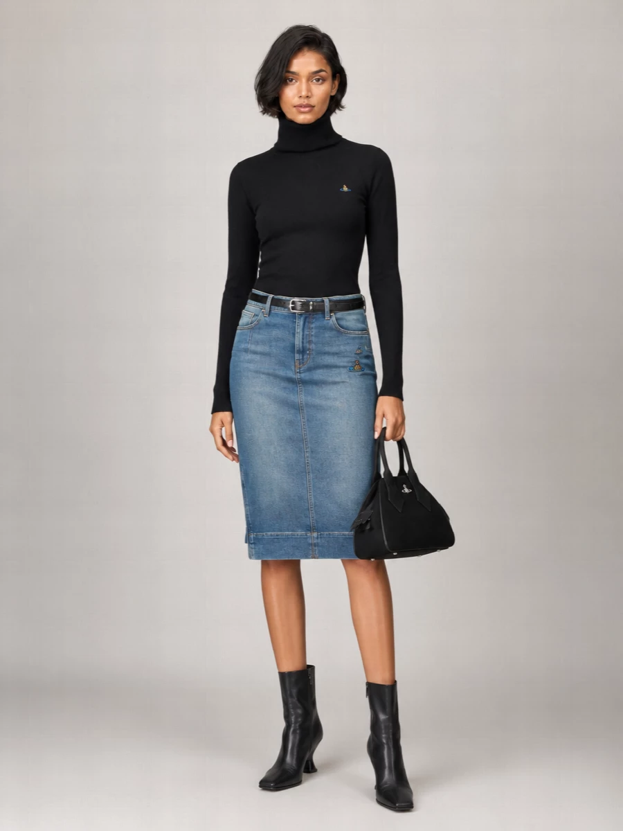 Vivienne Westwood Denim Asymmetric Midi Pencil Skirt