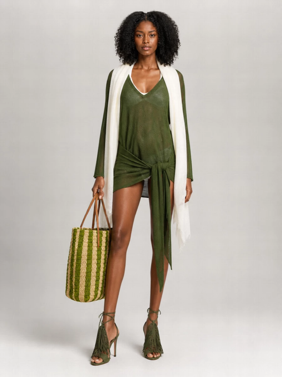 The Attico Ribbed Viscose Draped Mini Dress