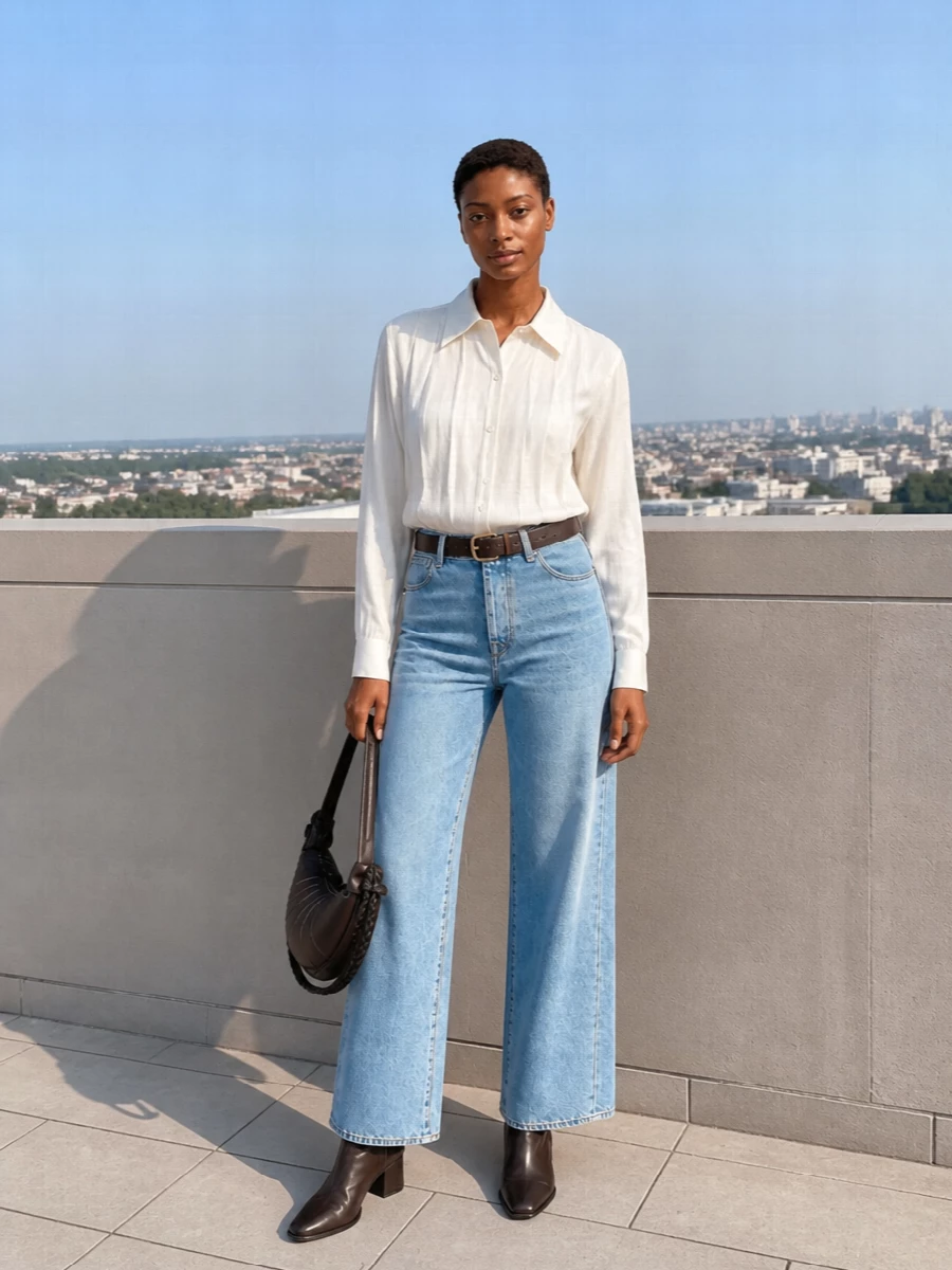Our legacy wide leg jeans ivory shirt boots