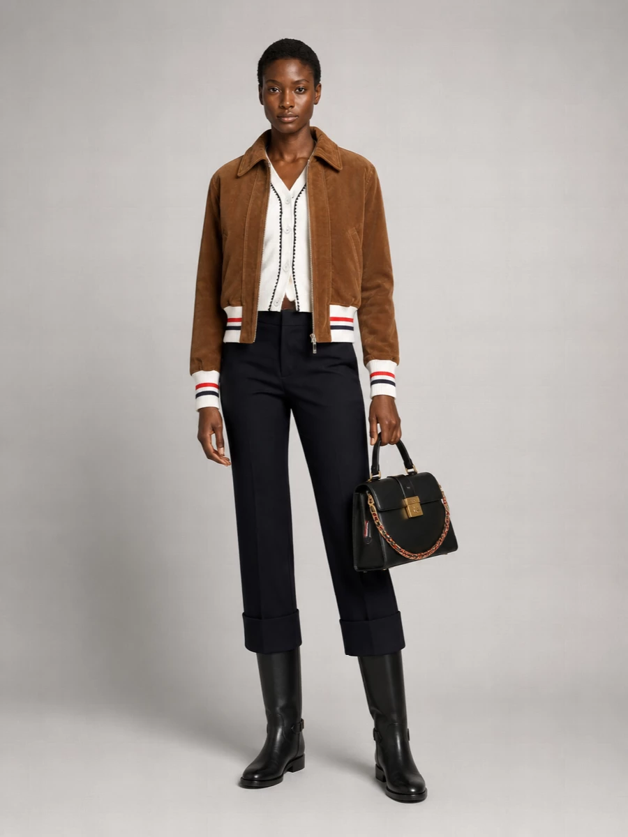 Thom Browne Down Corduroy Cropped Bomber Jacket