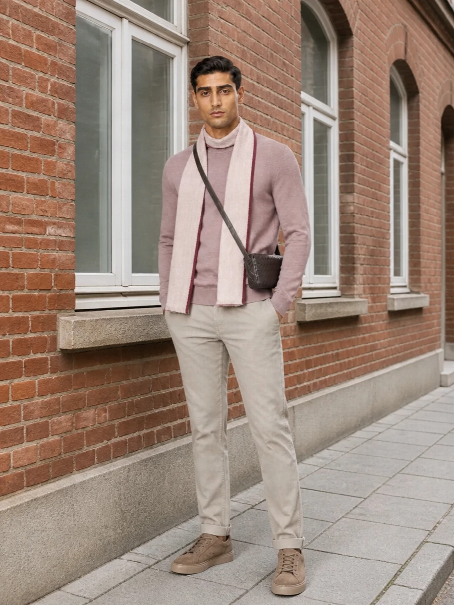 Boss mauve sweater brunello cucinelli stone jeans