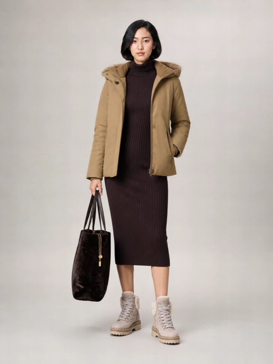Woolrich Cotton Hooded Short Puffer Jacket