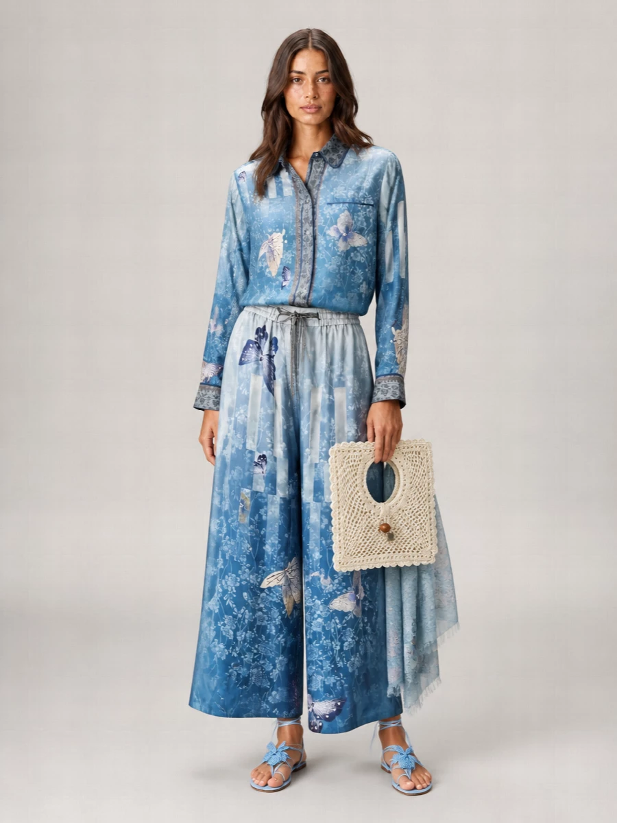 Pierre Louise Mascia Printed Silk Wide-Leg Trousers