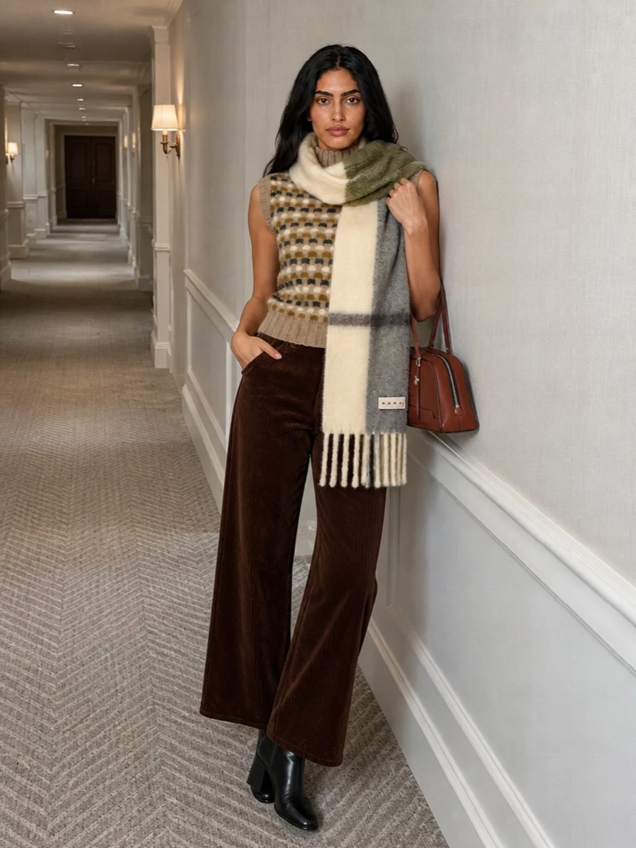Marni knit vest wide leg corduroy ankle boots